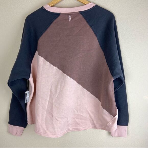 Free People- Women's Colorblocked Crew Neck Sweater, Washed Geranium - Picture 5 of 9
